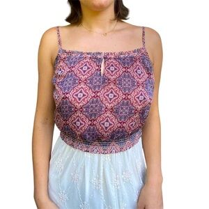 American Eagle Red & Blue Paisley Scoop Neck Strappy Sleeve Cropped Tank Top